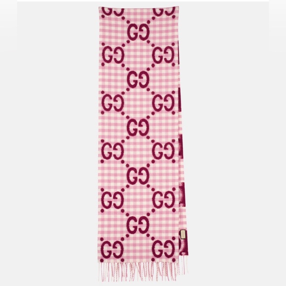 Gucci Pink Diamond Check Logo Scarf Roseate/Ivory - Picture 8 of 8